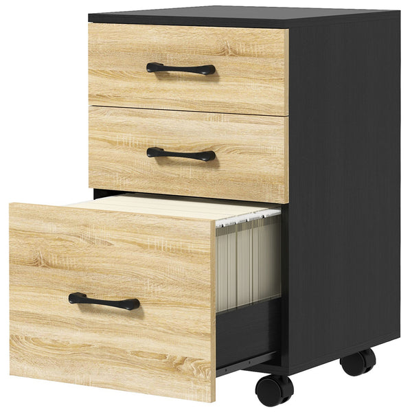 prezzo Cassettiera Ufficio con 3 Cassetti e Ruote 40x42x65 cm in Truciolato Rovere e Nero