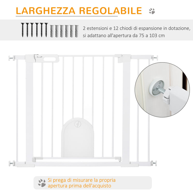 Cancelletto di Sicurezza per Cani con Porta Piccola Regolabile e Chiusura Automatica 75-103x76 cm Bianco-7