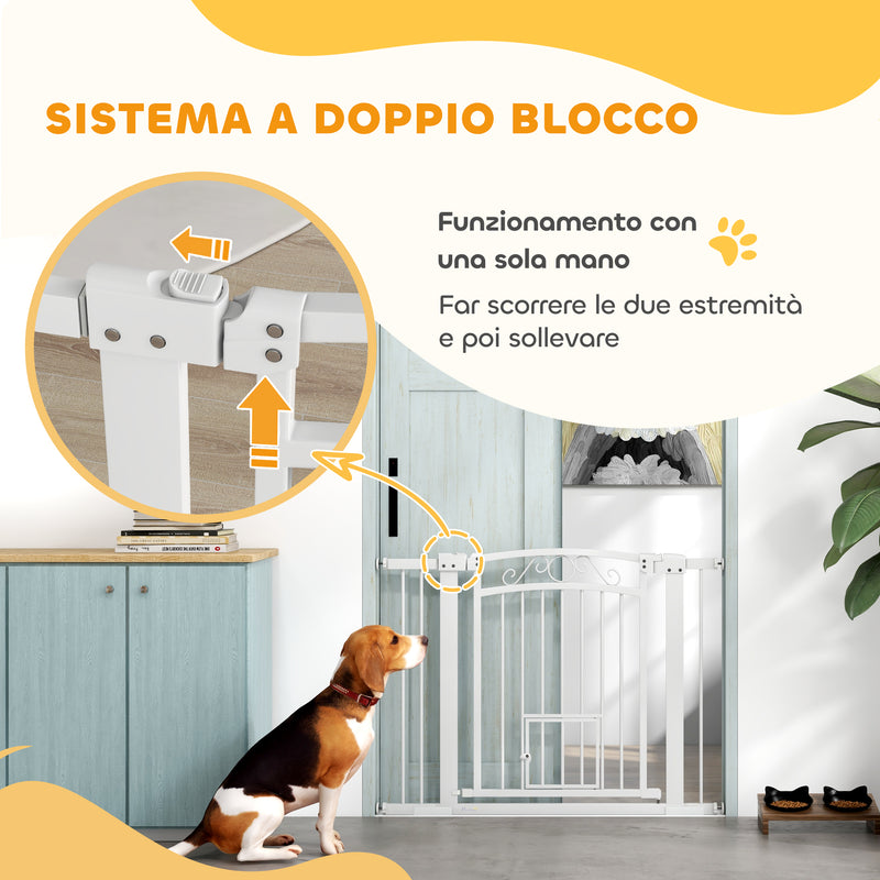 Cancelletto di Sicurezza per Animali con Estensioni 76-104x77cm Porta per Gatti Bianco -9