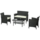 Set Salotto da Giardino Divano 2 Poltrone con Cuscini e Tavolino in Vetro in Rattan PE Nero-1