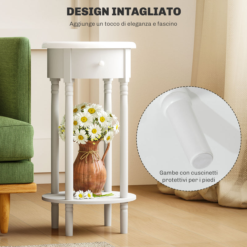 Set 2 Comodini con Cassetto Rotondi Ø35,5 x 71 cm in Legno Bianco -6