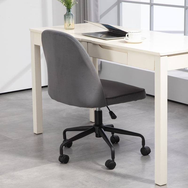 Sedia Poltrona Operativa da Ufficio con Funzione Dondolo 52x52x80-88 cm in Tessuto Vellutato Grigio-7