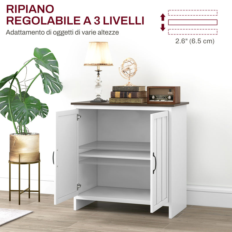 Credenza a 2 Ante Perlinate Ripiano Regolabile 80x39,7x80 cm Bianco -4