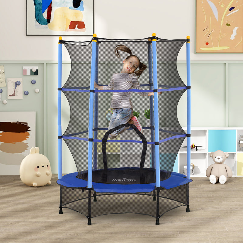 Trampolino Elastico per Bambini da 3 Anni Ø140 cm con Rete di Protezione Blu e Nero -2