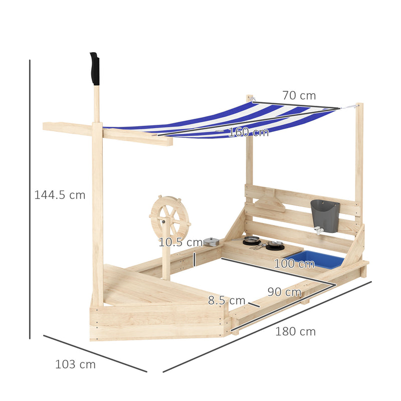 Sabbiera per Bambini 3-7 Anni con Tettuccio e Set da Cucina 180x103x144,5 cm in Legno di Abete-3