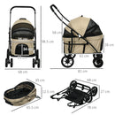 Passeggino per Cani Taglia Piccola con Tettuccio Regolabile e 2 Guinzagli 81x68x98.5 cm Nero e Khaki-3