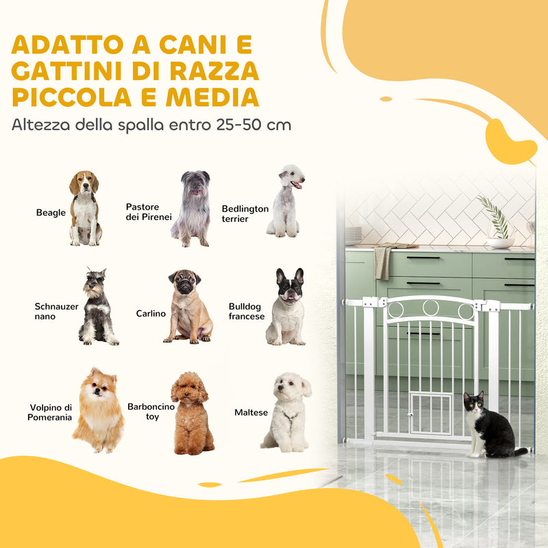 Cancelletto di Sicurezza per Animali con Estensioni 76-104 cm Porta per Gatti Bianco -9