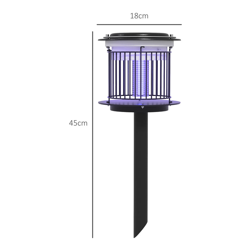 Set 2 Lampade Antizanzare da Esterno 2 in 1 con Luce LED e UV Ø18x45 cm a Ricarica Solare e USB Nero-3