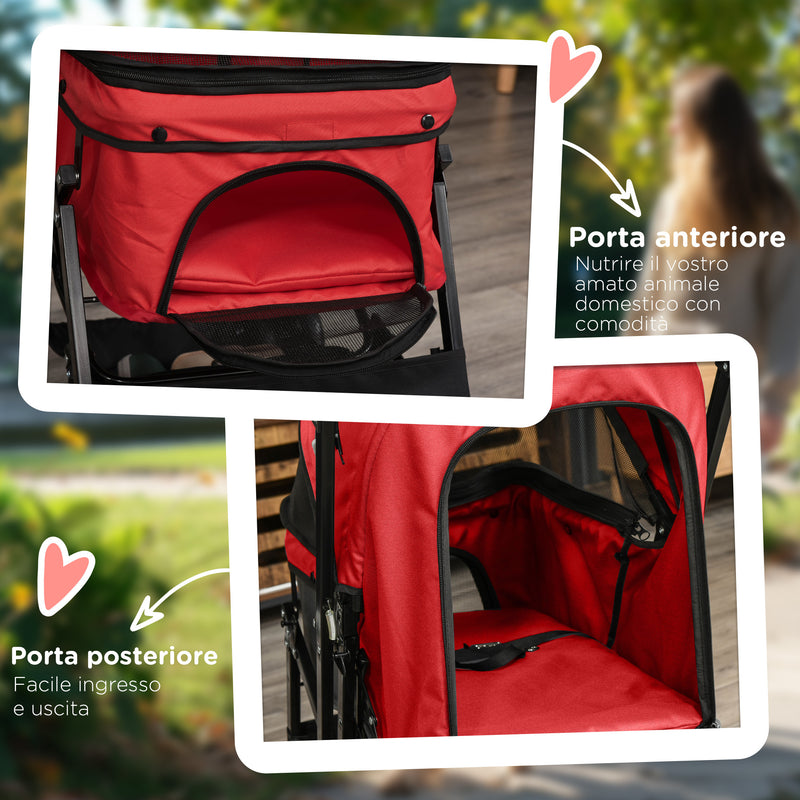 Passeggino per Cani Piccoli Pieghevole Maniglione Reversibile 76,5x52x95cm Rosso -7