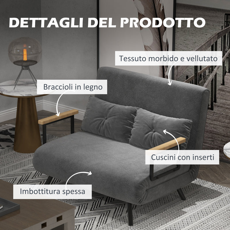 Divano Letto Schienale Regolabile 102x73x81 cm in Velluto Grigio Scuro -6