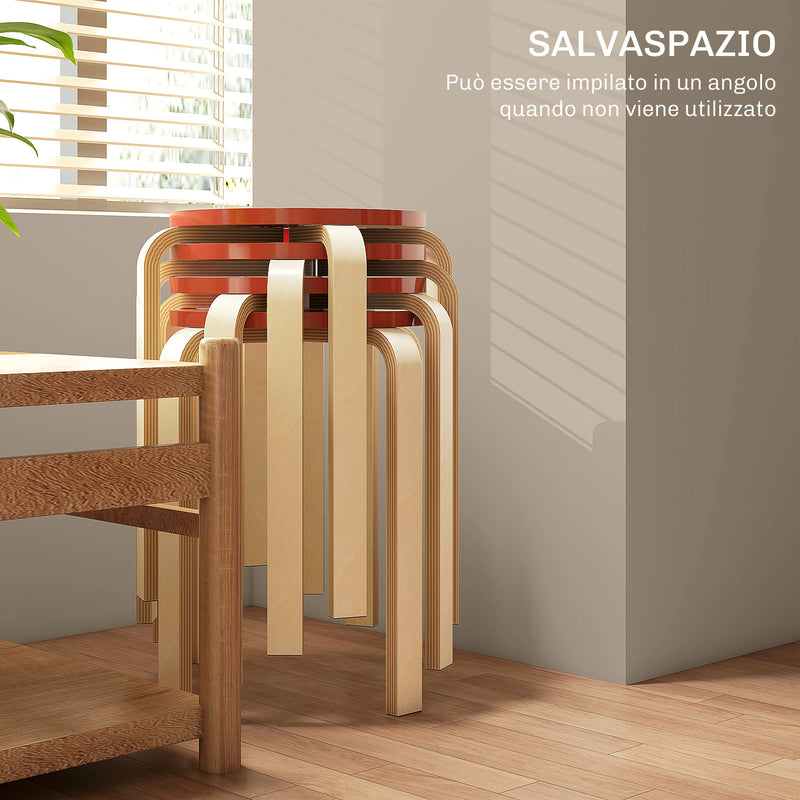 Set 4 Sgabelli Impilabili Rotondi in Legno 40x54 cm Rosso e Legno -4