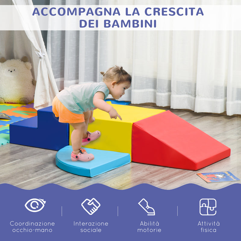 Set 4 Blocchi Costruzioni Morbide Modulabili per Bambini Multicolore  -4