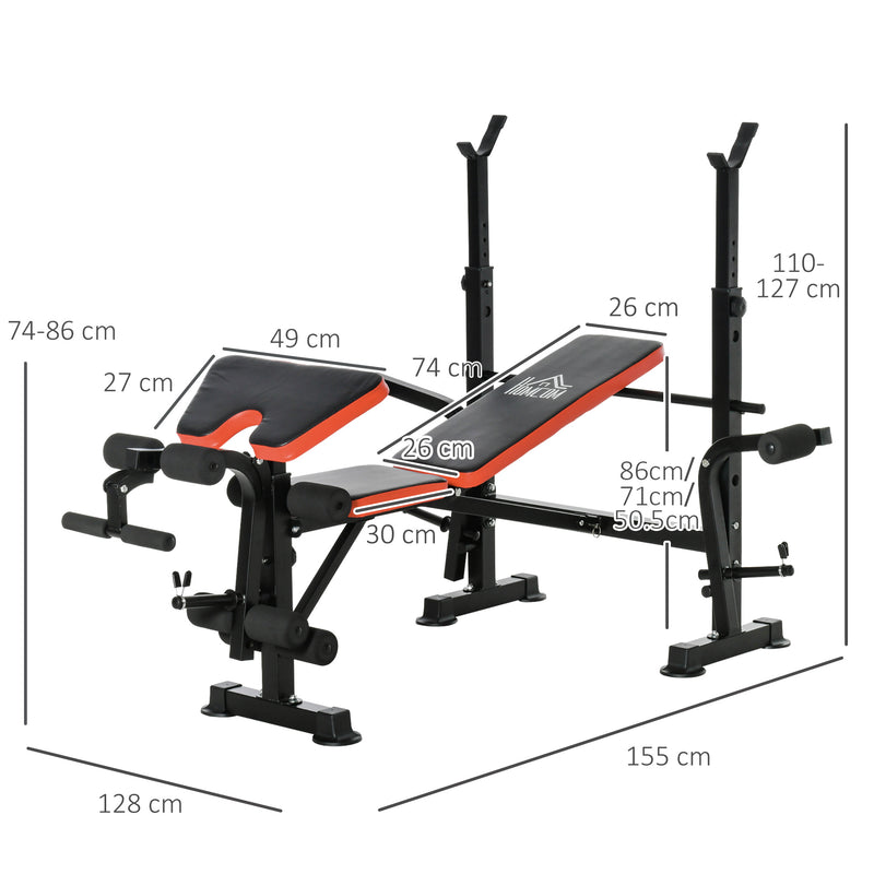 Panca Multifunzione Regolabile con Supporto per Bilanciere 175x139x127 cm in Acciaio e Plastica Rosso e Nero-3