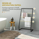 Piantana Portasciugamani da Bagno da Terra 4 Sbarre 60x35x102 cm in Bambù e Acciaio Nero-5