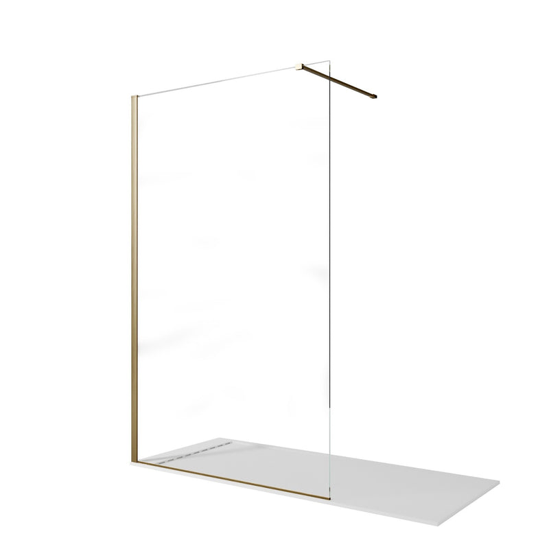 Parete Doccia Walk-In con Profili Oro Spazzolato in Cristallo Trasparente 8mm H195 Bonussi Sveva Varie Misure-1