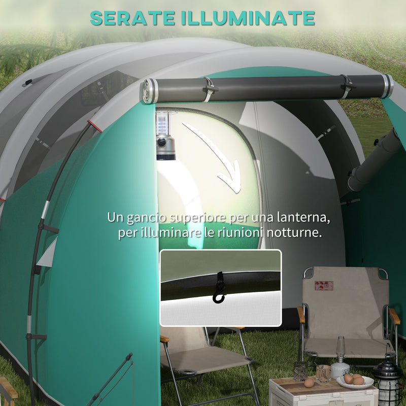 Tenda da Campeggio 2-4 Posti Impermeabile a Tunnel con Borsa di Trasporto 460x260x190 cm in Poliestere Verde-5