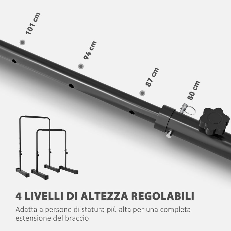 Set 2 Barre per Dip Parallele 4 Altezze Regolabili 70x50x80-105 cm Maniglie Antiscivolo in Acciaio Nero -4