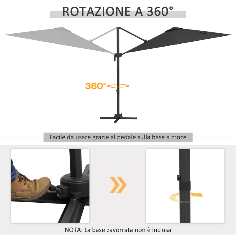 Ombrellone a Braccio per Esterno con Luci a LED e Angolo Regolabile Ø3x2,5 m in Alluminio e Poliestere Grigio-6