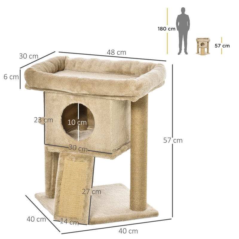 Albero Tiragraffi per Gatti con Casetta e Lettino 40x40x57 cm in Peluche e Juta Marrone-3