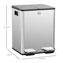 Pattumiera a Pedale 2 Sezioni da 20L 45,8x36x51,6 cm in Acciaio Inox e PP  -3