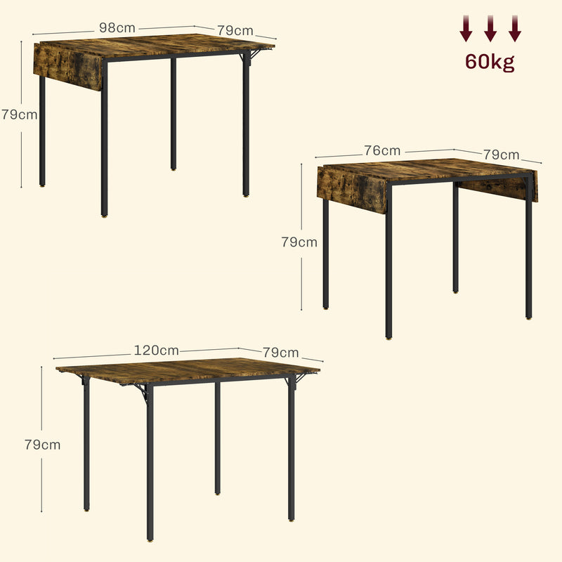 Tavolo da Pranzo a Ribalta 2-4 Persone Stile Industriale 120x79x79 cm Marrone Rustico-3