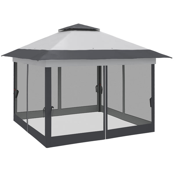 sconto Gazebo Pieghevole con Prese d'Aria e Zanzariere 3,6x3,6m in Acciaio e Tessuto Oxford Grigio