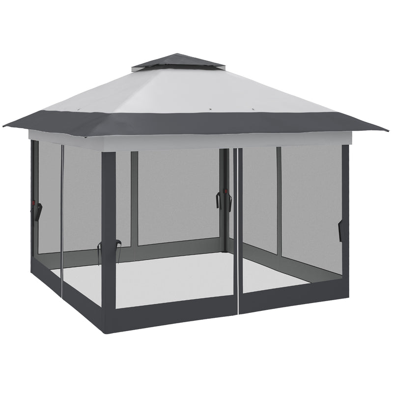 Gazebo Pieghevole con Prese d'Aria e Zanzariere 3,6x3,6m in Acciaio e Tessuto Oxford Grigio-1