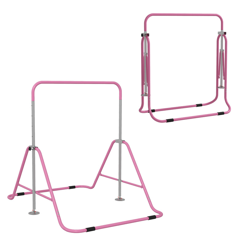 Barra Trazioni per Bambini Pieghevole Altezza Regolabile 88-128 cm in Acciaio Rosa  -1