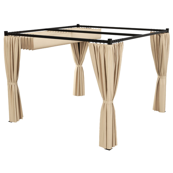 Pergola da Giardino con Tetto Retrattile e Tende 300x300x227 cm in Metallo e Poliestere Beige online