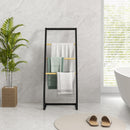 Piantana Portasciugamani da Bagno da Terra 4 Sbarre 40,5x28x98cm in Bambù e Acciaio Nero-6