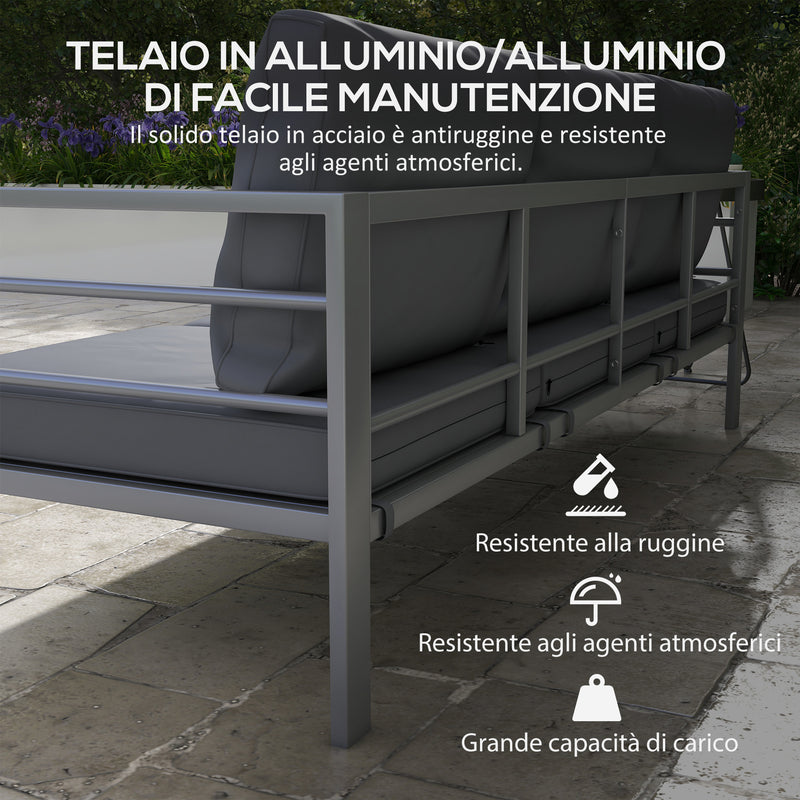 Divano da Giardino 3 Posti con Cuscini per Seduta e Schienale 185x66x64 cm in Alluminio Grigio-4