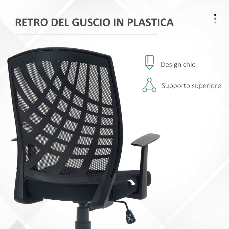 Sedia Poltrona Operativa da Ufficio 58x56x97,5-106,5 cm Funzione Dondolo e Tessuto a Rete Nero-5