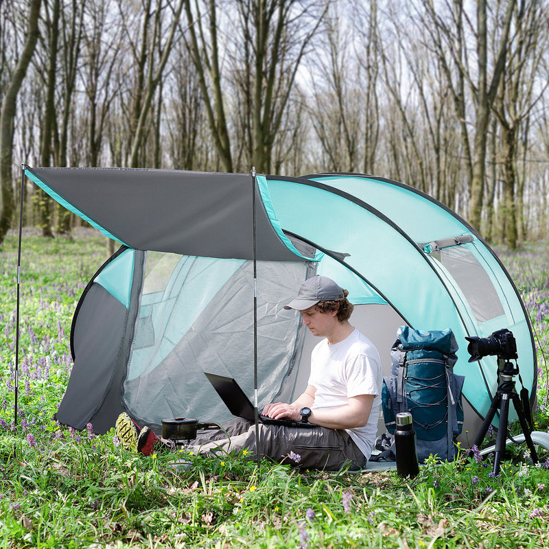 Tenda da Campeggio 3 Persone a Cupola Pop-Up Automatica a Igloo 286x209x122 cm in Poliestere Azzurro-2