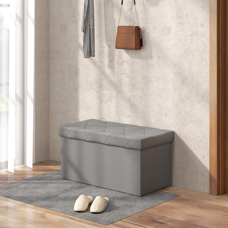 Panca Contenitore Pieghevole 84L 76x38x38 cm in Finta Pelle Grigio-6