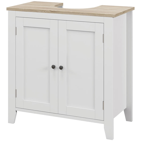 prezzo Mobile Sottolavabo Bagno a U con Ripiano Regolabile Interno 60x30x60 cm in MDF Bianco e Legno