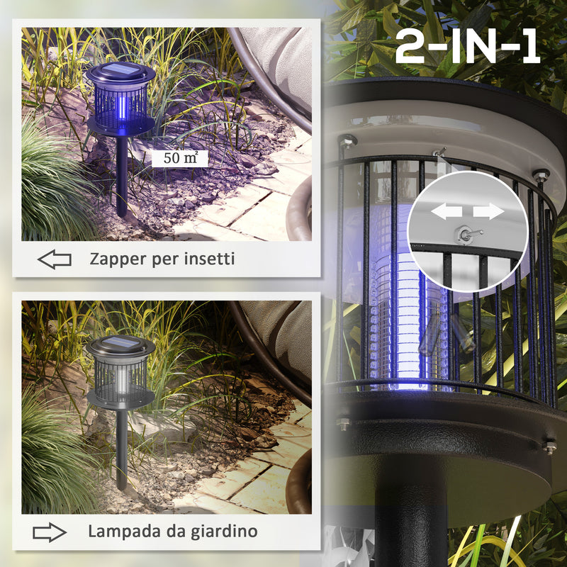 Set 2 Lampade Antizanzare da Esterno 2 in 1 con Luce LED e UV Ø18x45 cm a Ricarica Solare e USB Nero-4