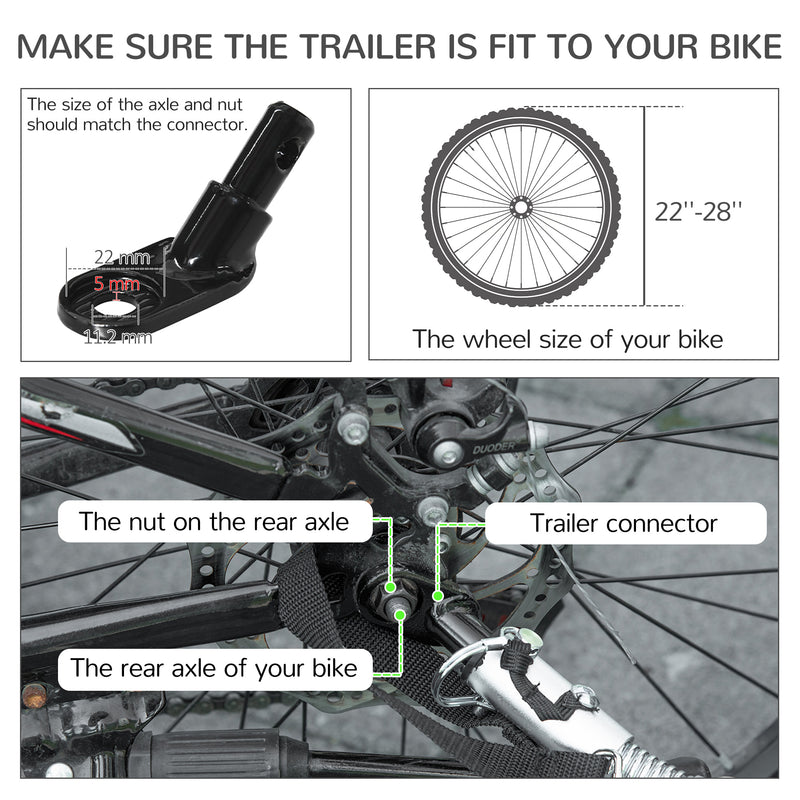 Carrello Rimorchio per Cani da Bicicletta 2 in 1 Pieghevole con Catarifrangenti e Bandierina Verde-5