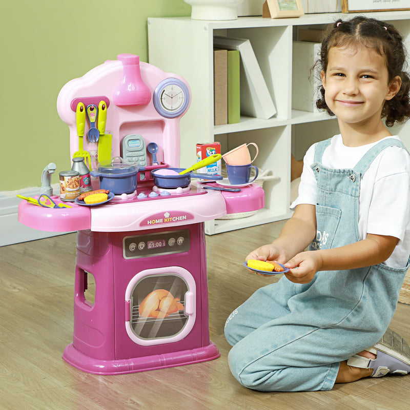 Cucina Giocattolo per Bambini 51x21x60 cm 38 Pezzi e Suoni Realistici Rosa -2