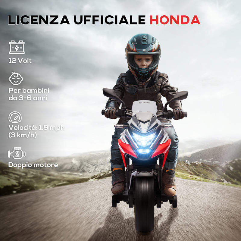 Moto Elettrica per Bambini Licenza Honda con Fari e Rotelle Rosso  -4