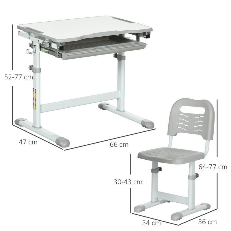 Banco Scuola per Bambini Piano Inclinabile e Sedia Regolabile 66x47x52-77 cm Grigio -3