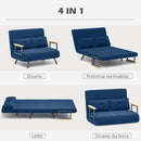 Divano Letto Schienale Regolabile 102x73x81 cm in Velluto Blu -4