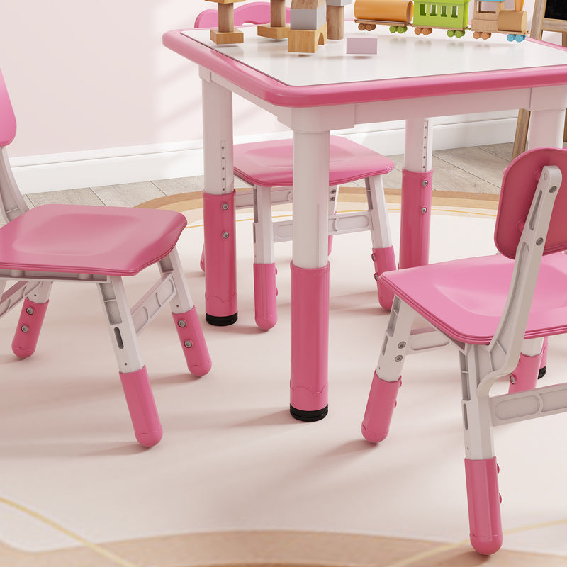 Set Tavolo con 4 Sedie per Bambini Altezza Regolabile Rosa  -8