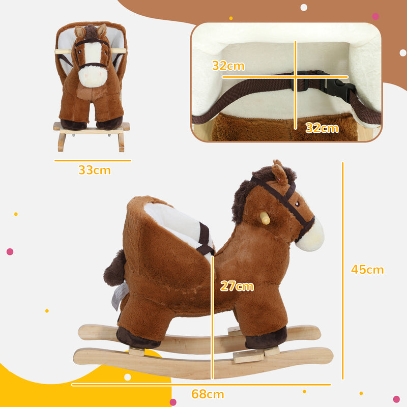 Cavallo a Dondolo per Bambini in Legno e Peluche Cavallo Marrone  -3