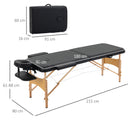 Lettino Massaggi Portatile Pieghevole 185x60x61-88 cm in Legno e Similpelle Nero-3