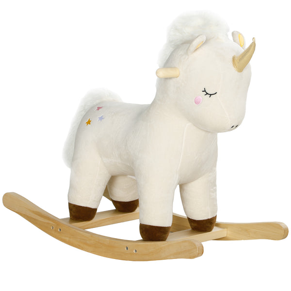 online Cavallo a Dondolo per Bambini in Legno e Peluche Unicorno Bianco