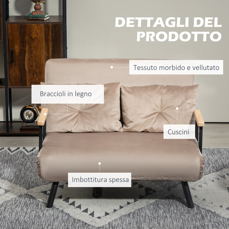 Divano Letto Schienale Regolabile 102x73x81 cm in Velluto Marrone Chiaro -6