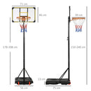 Canestro Basket da Esterno Ruote e Base Riempibile Altezza Regolabile 2,1-2,4 m Giallo  -3