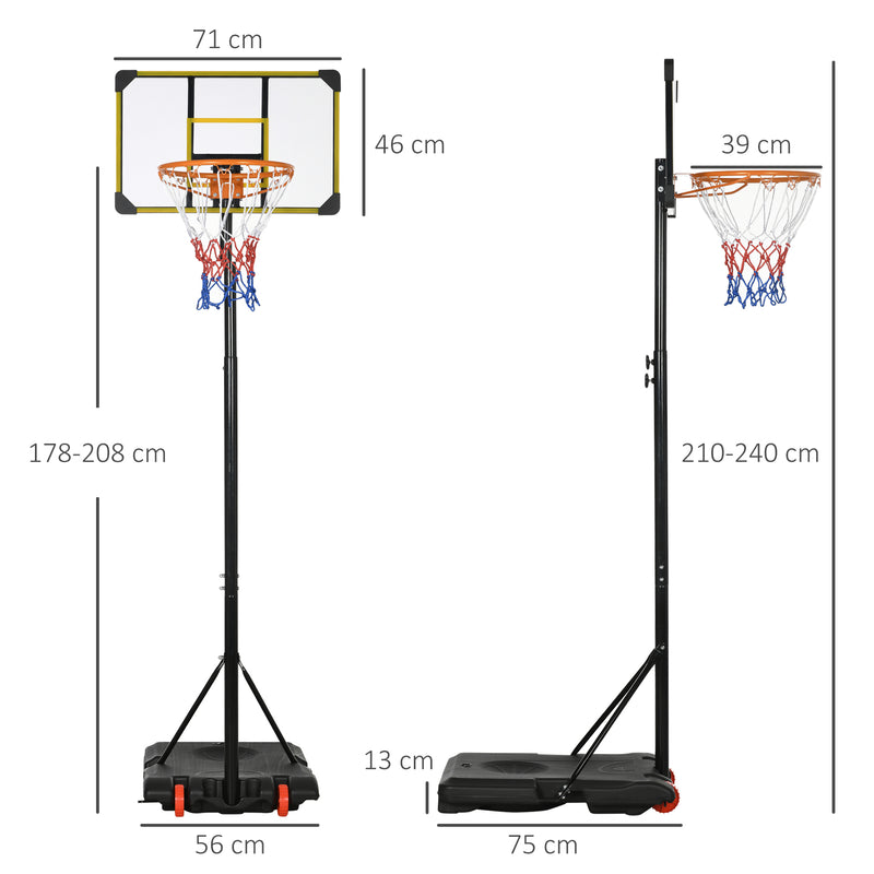 Canestro Basket da Esterno Ruote e Base Riempibile Altezza Regolabile 2,1-2,4 m Giallo  -3