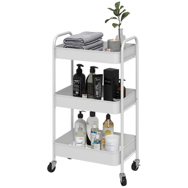 Carrello da Cucina a 3 Livelli con Maniglie e 4 Rotelle 45x30,6x79 cm in Acciaio Bianco prezzo