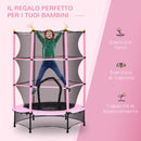 Trampolino Elastico per Bambini da 3 Anni Ø140 cm con Rete di Protezione Rosa e Nero -7